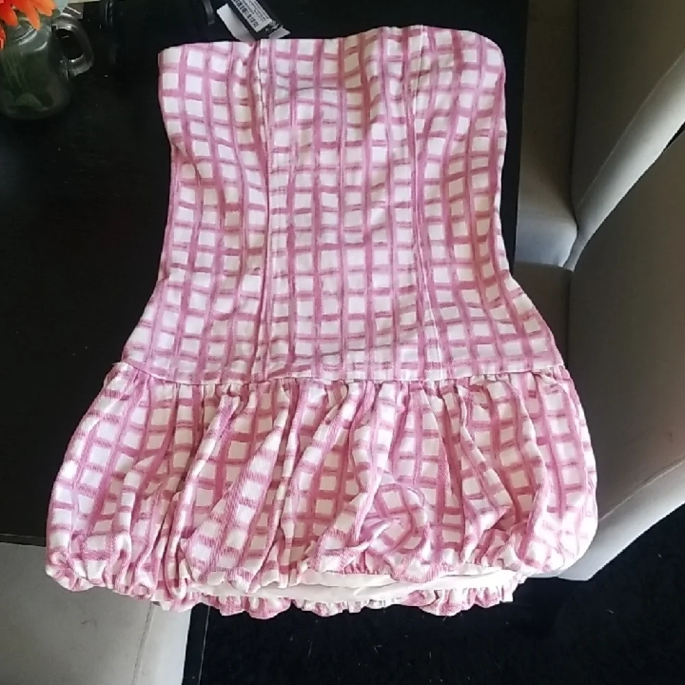 Chic Pink Checkered Strapless Mini Dress Size 2 NWT - Picture 4 of 6